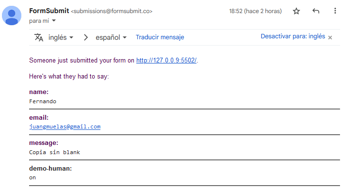 recepción de envío en correo